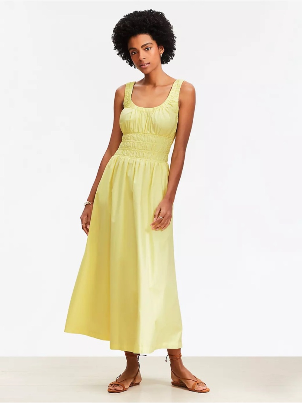LOFT Poplin Smocked Maxi Dress Pockets Lime Green L Beach Resort Vacay Cruise
